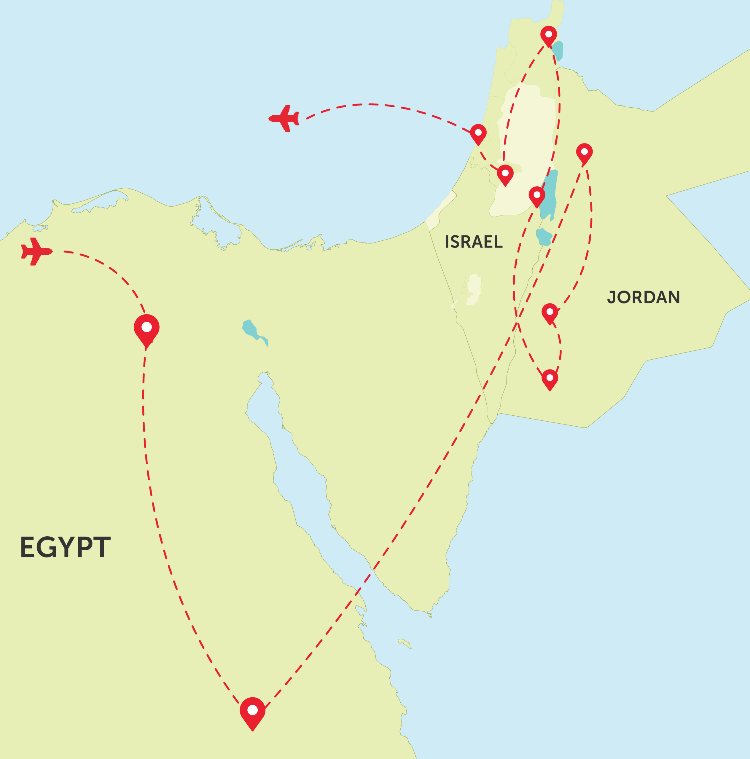 Map of Egypt, Jordan, and Israel