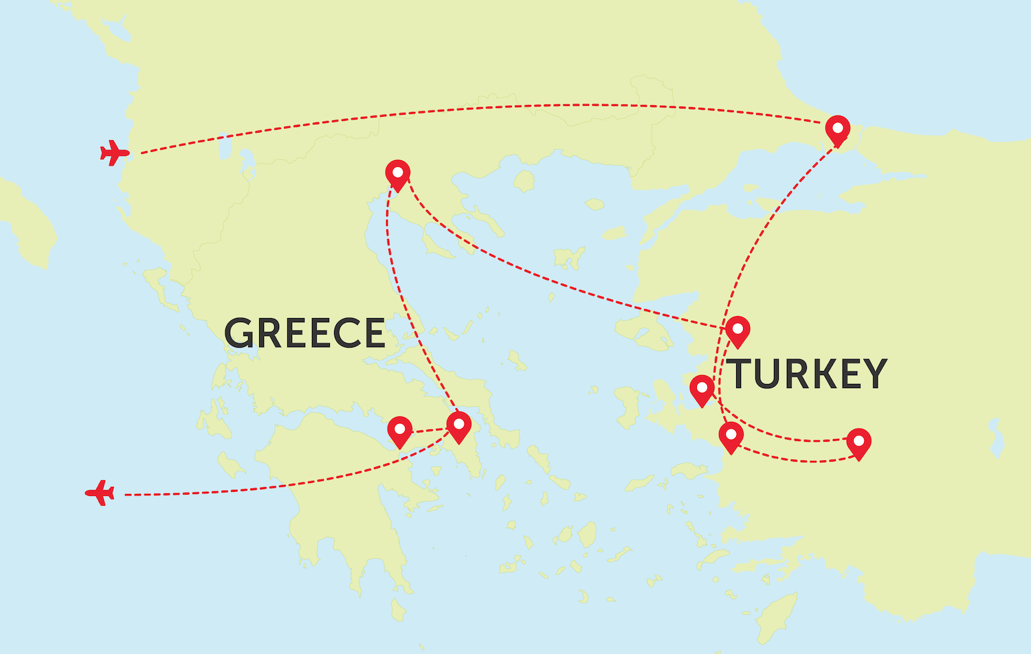 Map of Greece and Turkey