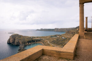 View from atop the Acropolis of Lindos, overlooking the Aegean Sea from Rhodes