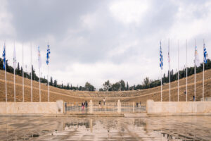 The front of the Panathenaic Stadium built for the first modern Olympic Games in 1896 in Athens