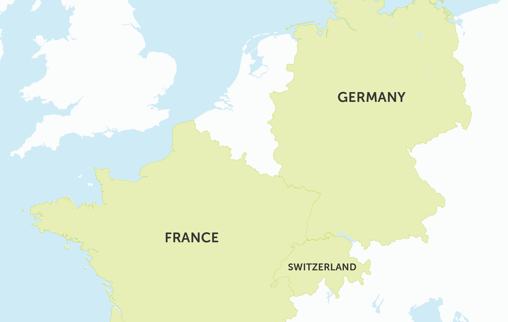 Map of Germany, Switzerland, and France