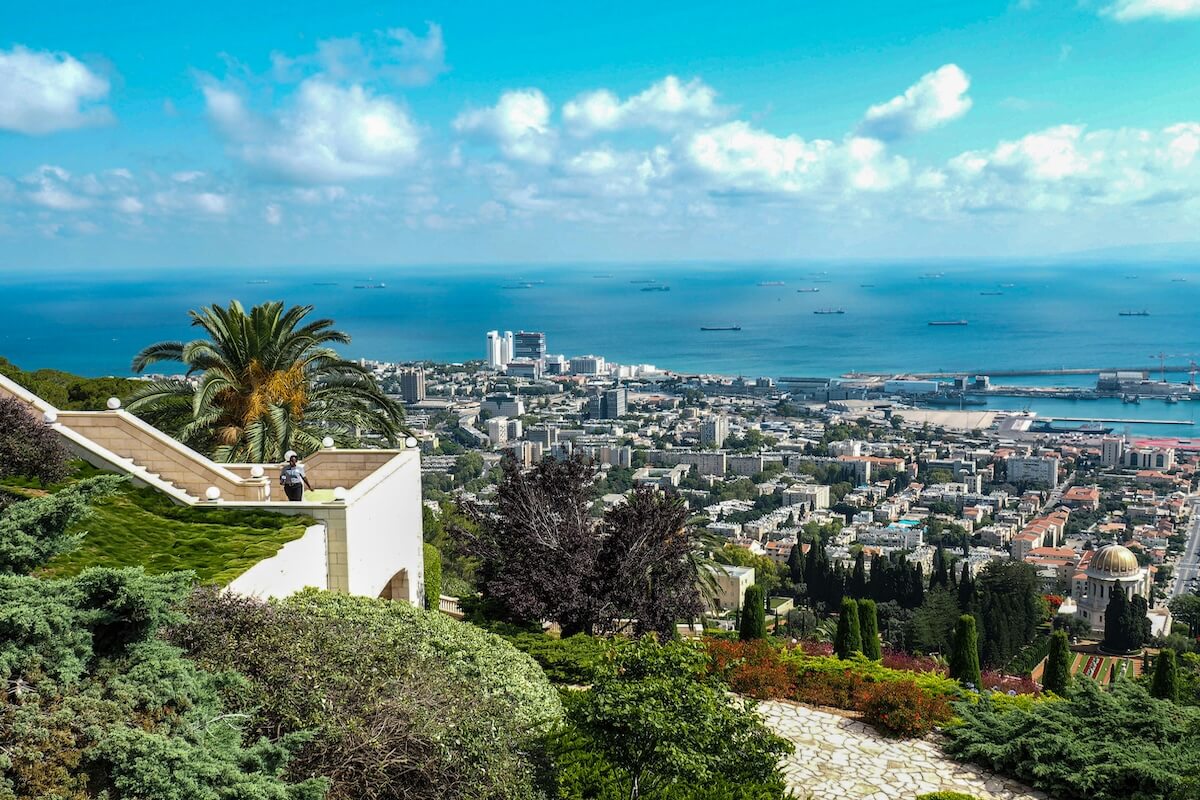 Looking over the city of Haifa and the sea beyond
