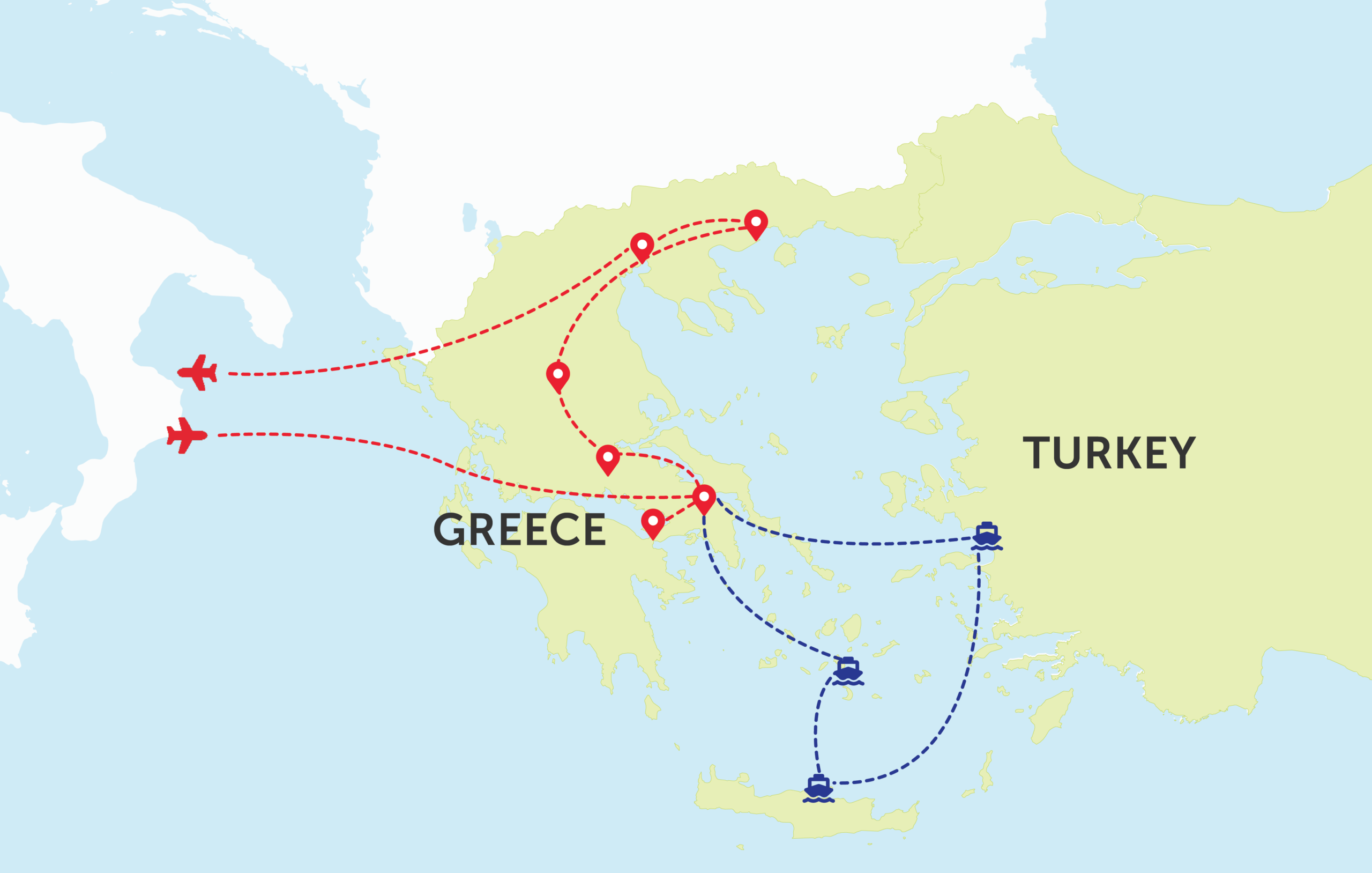 Map of Greece and Turkey