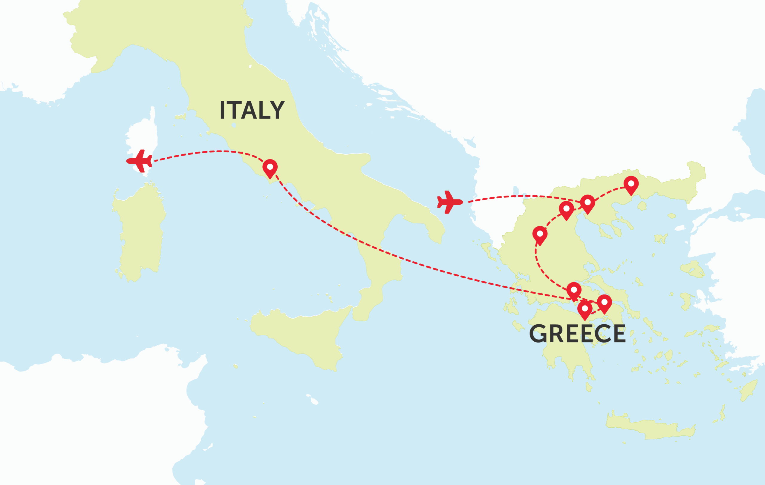 Map of Greece and Italy