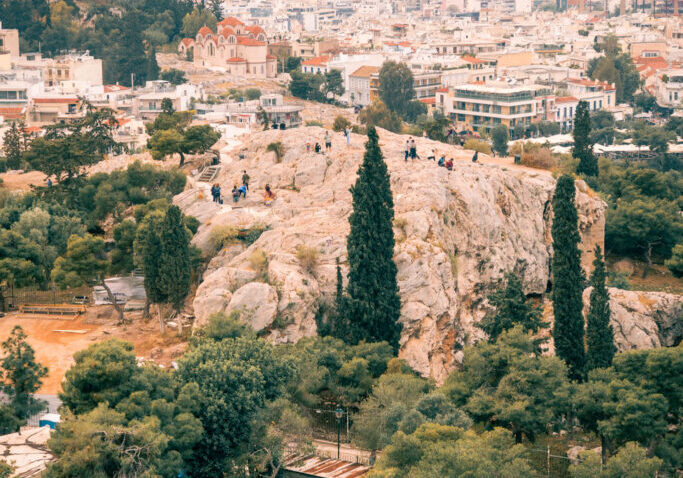 Mars Hill viewed from the Acropolis, Athens
