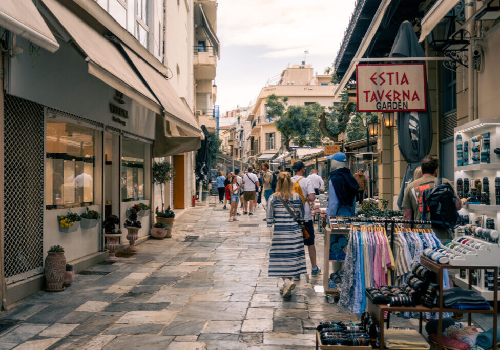 A variety of shops and restaurants available along the Plaka, Athens