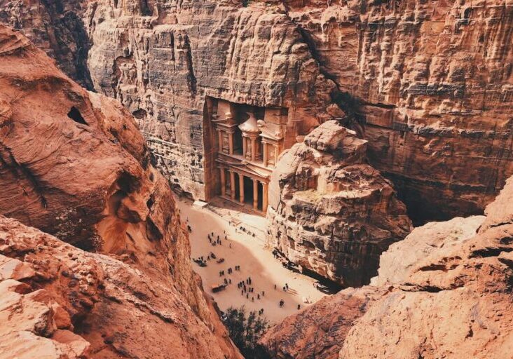 Looking down at the entrance to the famous archeological site of Petra